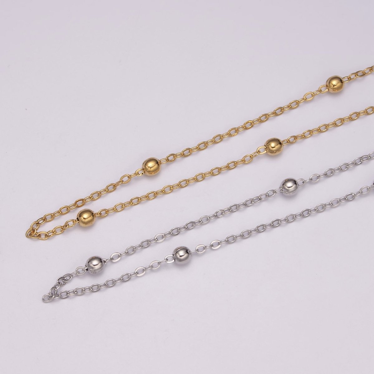 White Gold Filled 3.3mm Satellite Bead Rolo 18 Inch Layering Chain Necklace w. Extender | WA-433 Clearance Pricing