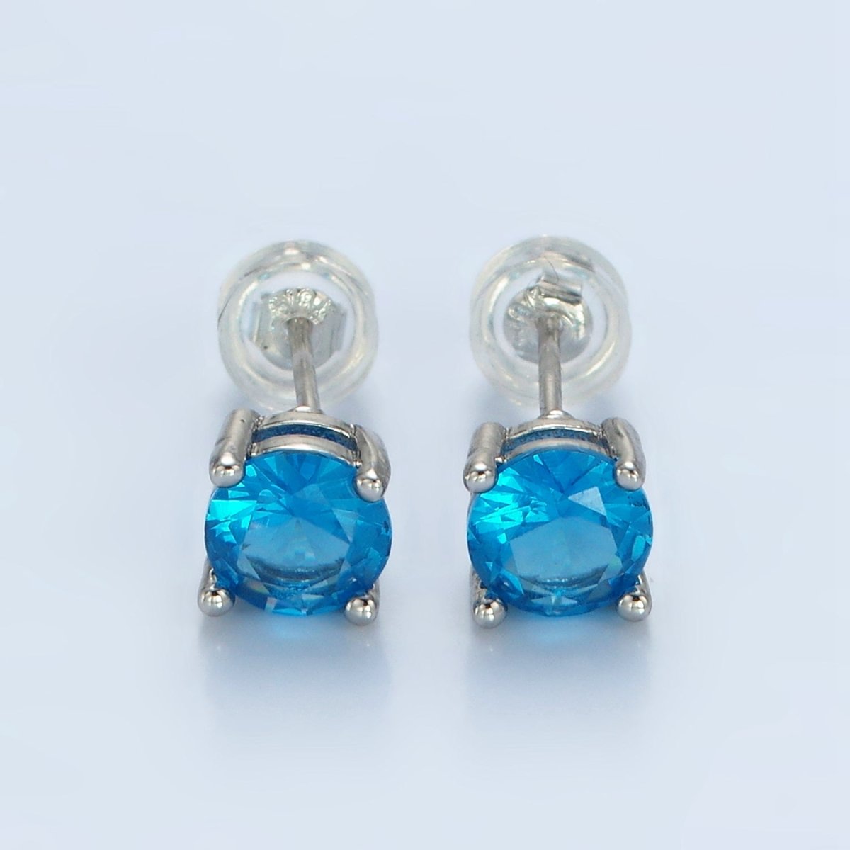 White Gold Filled 6mm Round Birthstone CZ Stud Earrings | AB1214 - AB1221