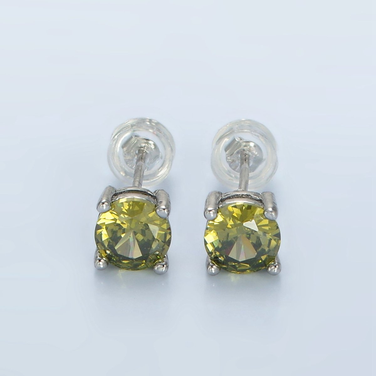 White Gold Filled 6mm Round Birthstone CZ Stud Earrings | AB1214 - AB1221
