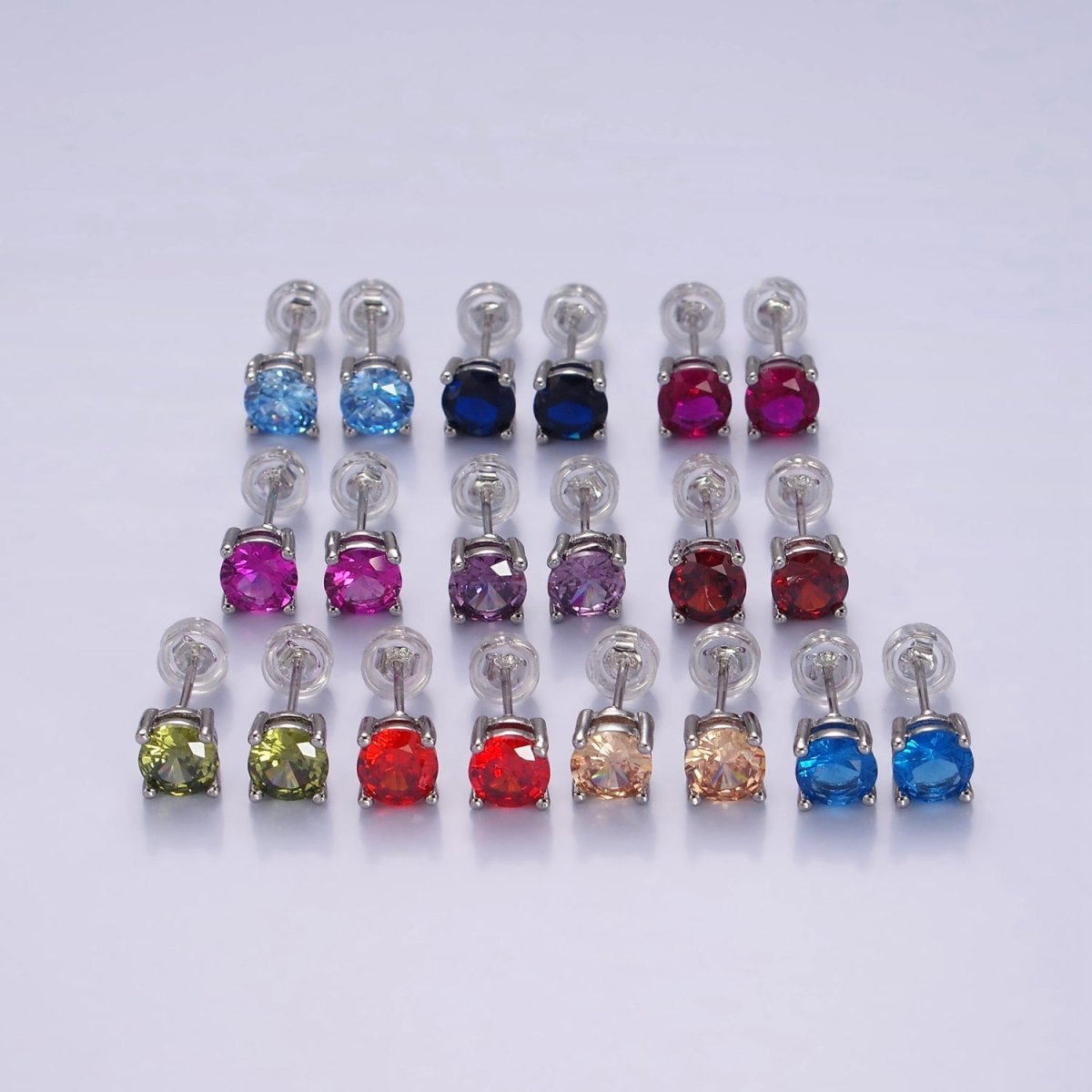 White Gold Filled 6mm Round Birthstone CZ Stud Earrings | AB1214 - AB1221