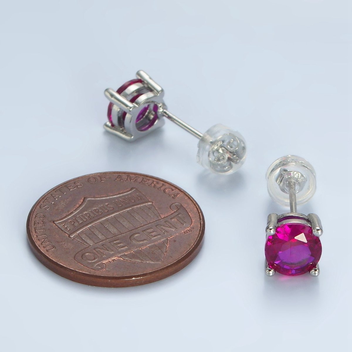 White Gold Filled 6mm Round Birthstone CZ Stud Earrings | AB1214 - AB1221