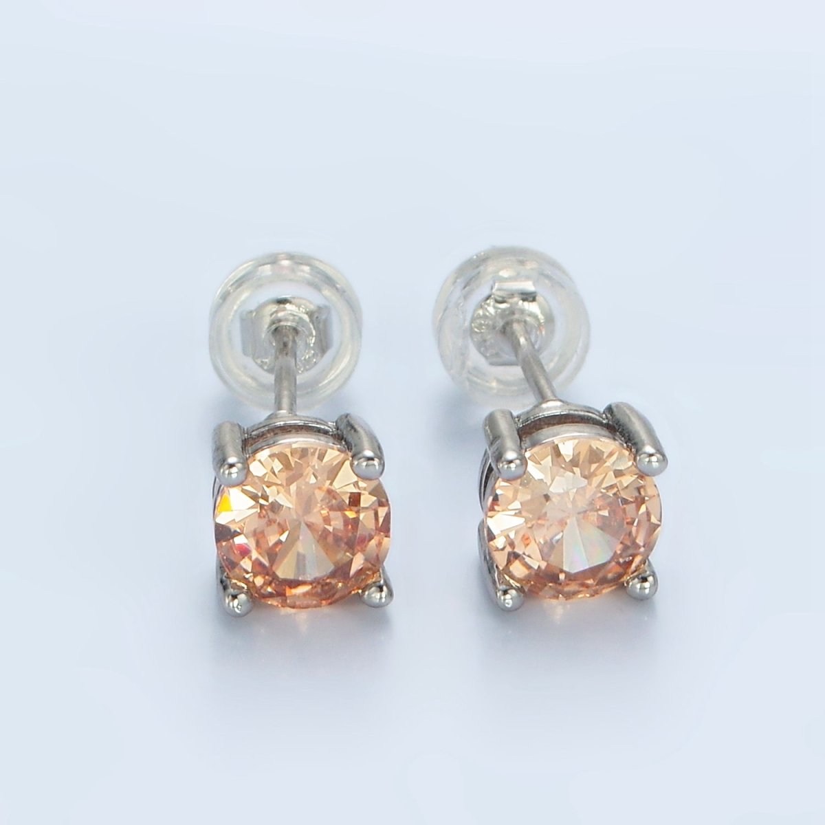 White Gold Filled 6mm Round Birthstone CZ Stud Earrings | AB1214 - AB1221