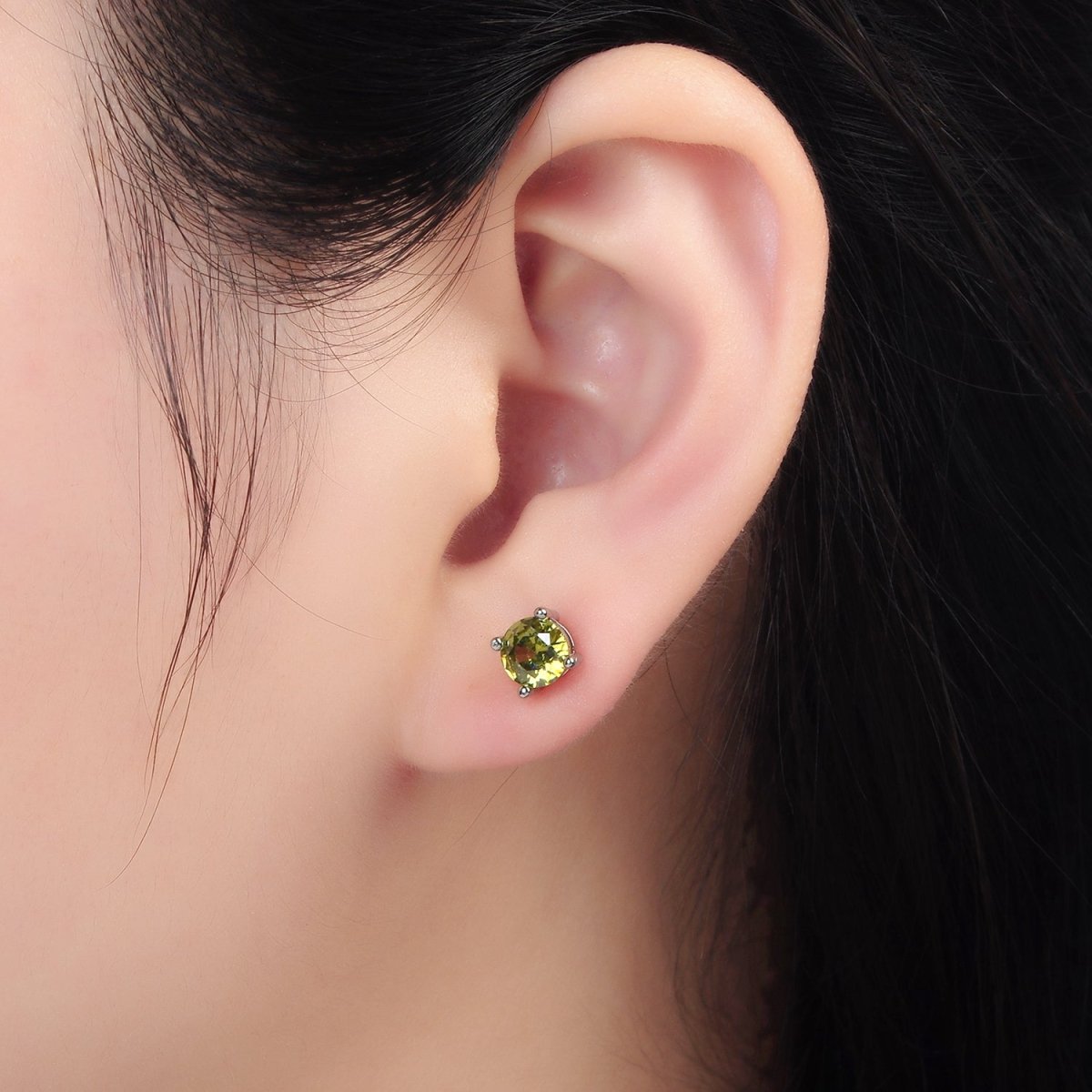 White Gold Filled 6mm Round Birthstone CZ Stud Earrings | AB1214 - AB1221