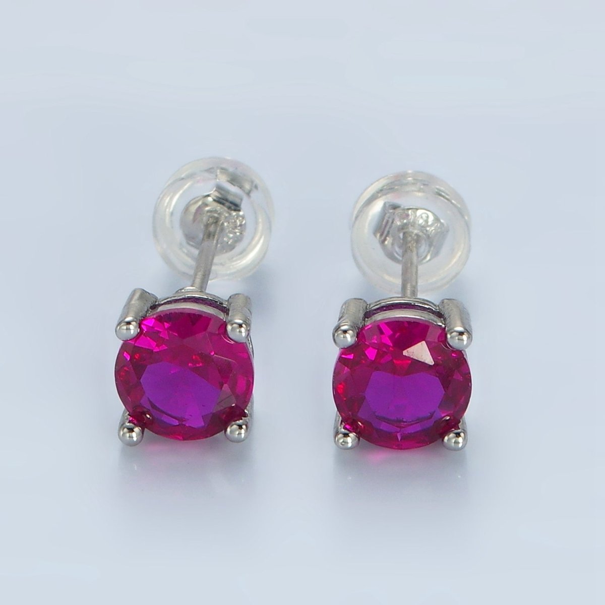 White Gold Filled 6mm Round Birthstone CZ Stud Earrings | AB1214 - AB1221