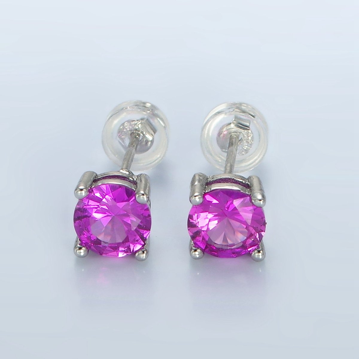 White Gold Filled 6mm Round Birthstone CZ Stud Earrings | AB1214 - AB1221