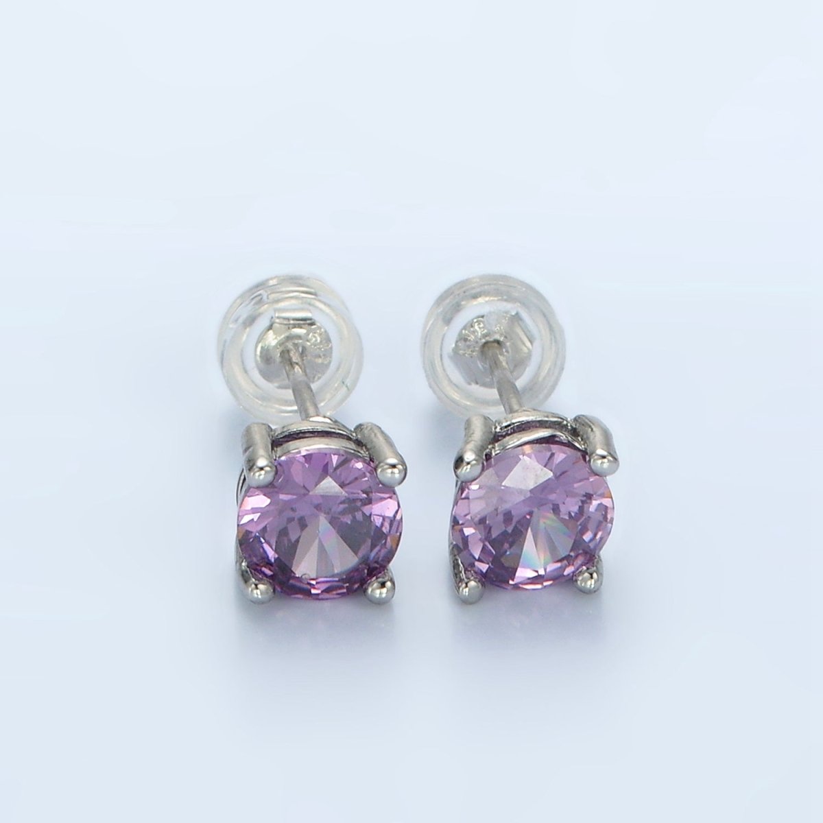 White Gold Filled 6mm Round Birthstone CZ Stud Earrings | AB1214 - AB1221
