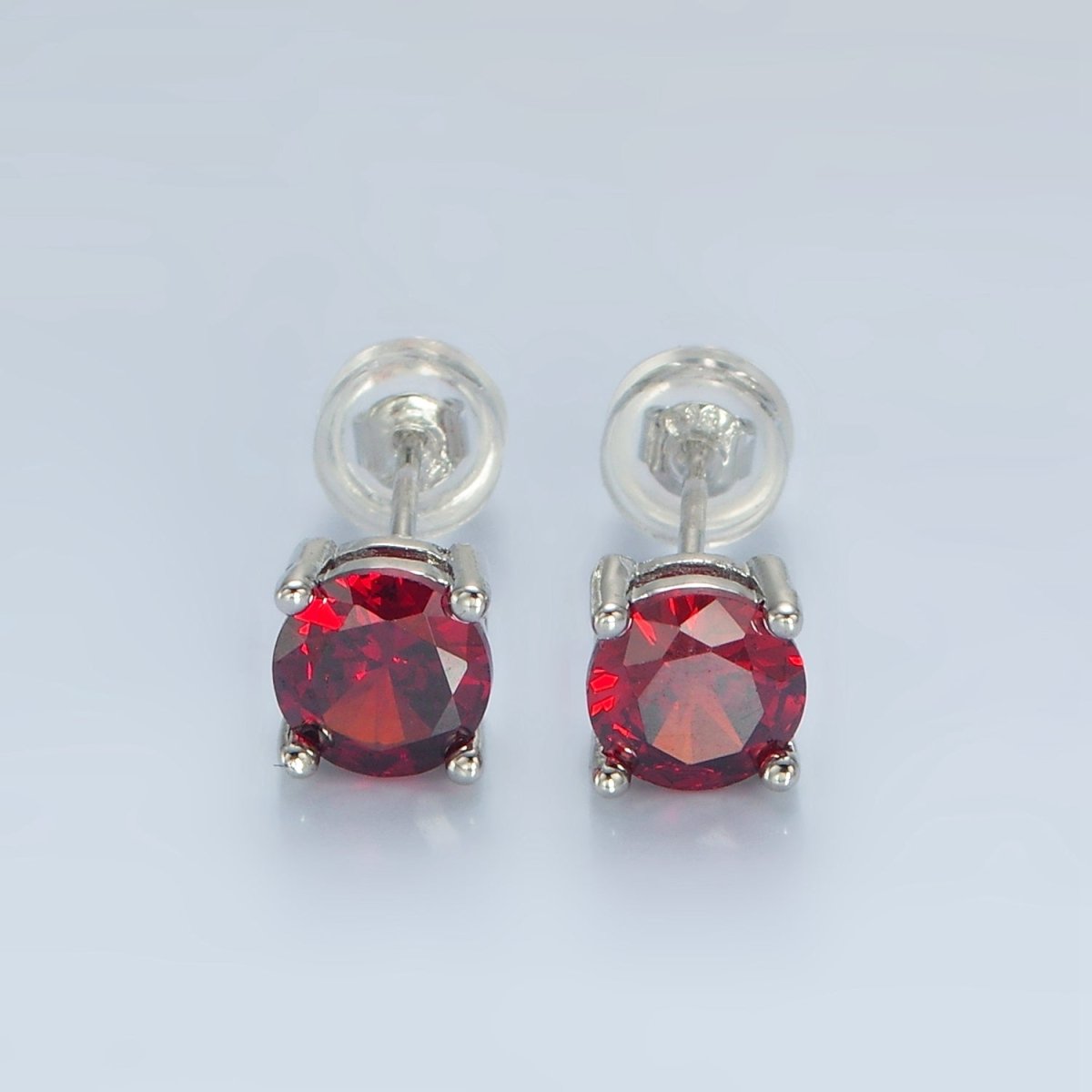 White Gold Filled 6mm Round Birthstone CZ Stud Earrings | AB1214 - AB1221
