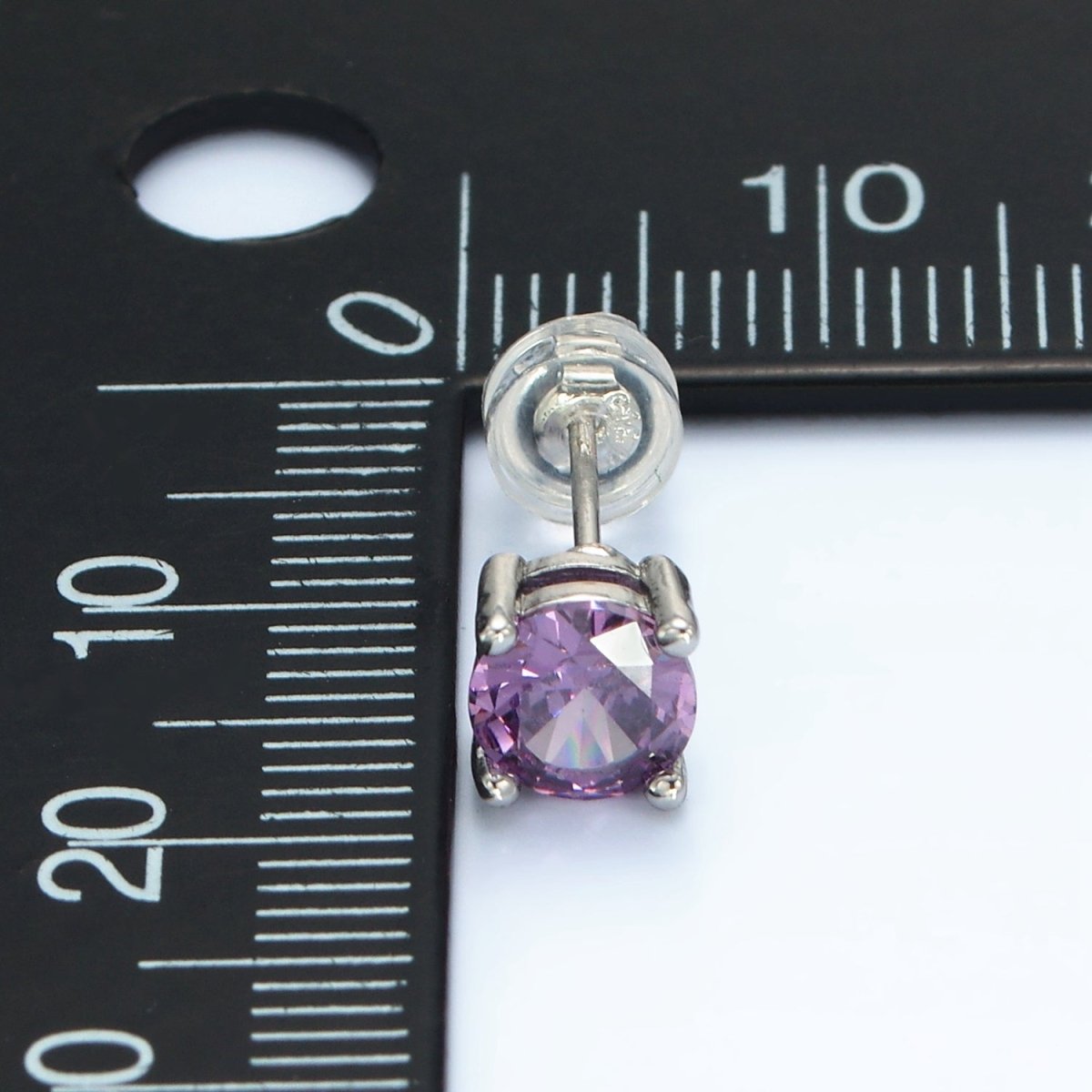 White Gold Filled 6mm Round Birthstone CZ Stud Earrings | AB1214 - AB1221