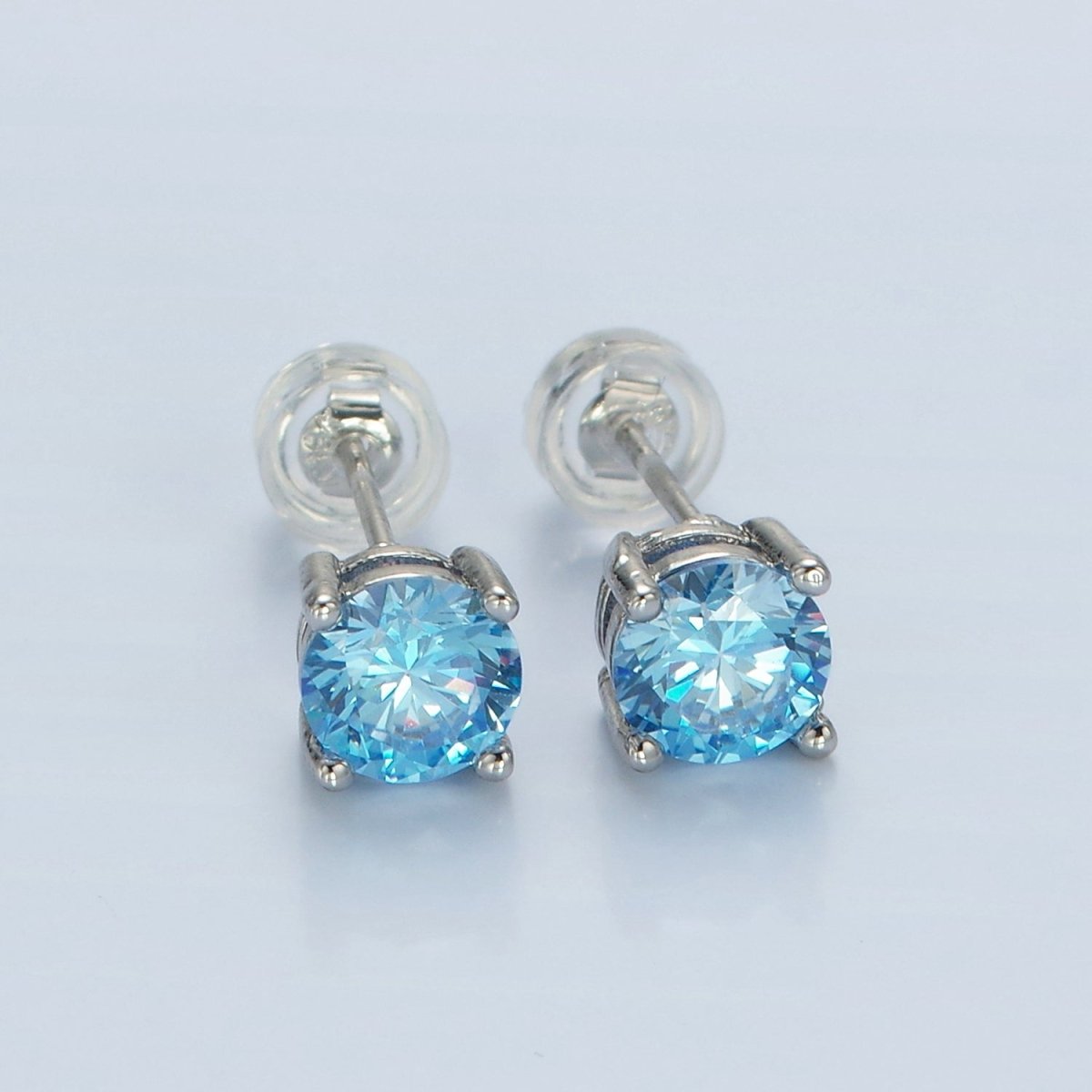 White Gold Filled 6mm Round Birthstone CZ Stud Earrings | AB1214 - AB1221