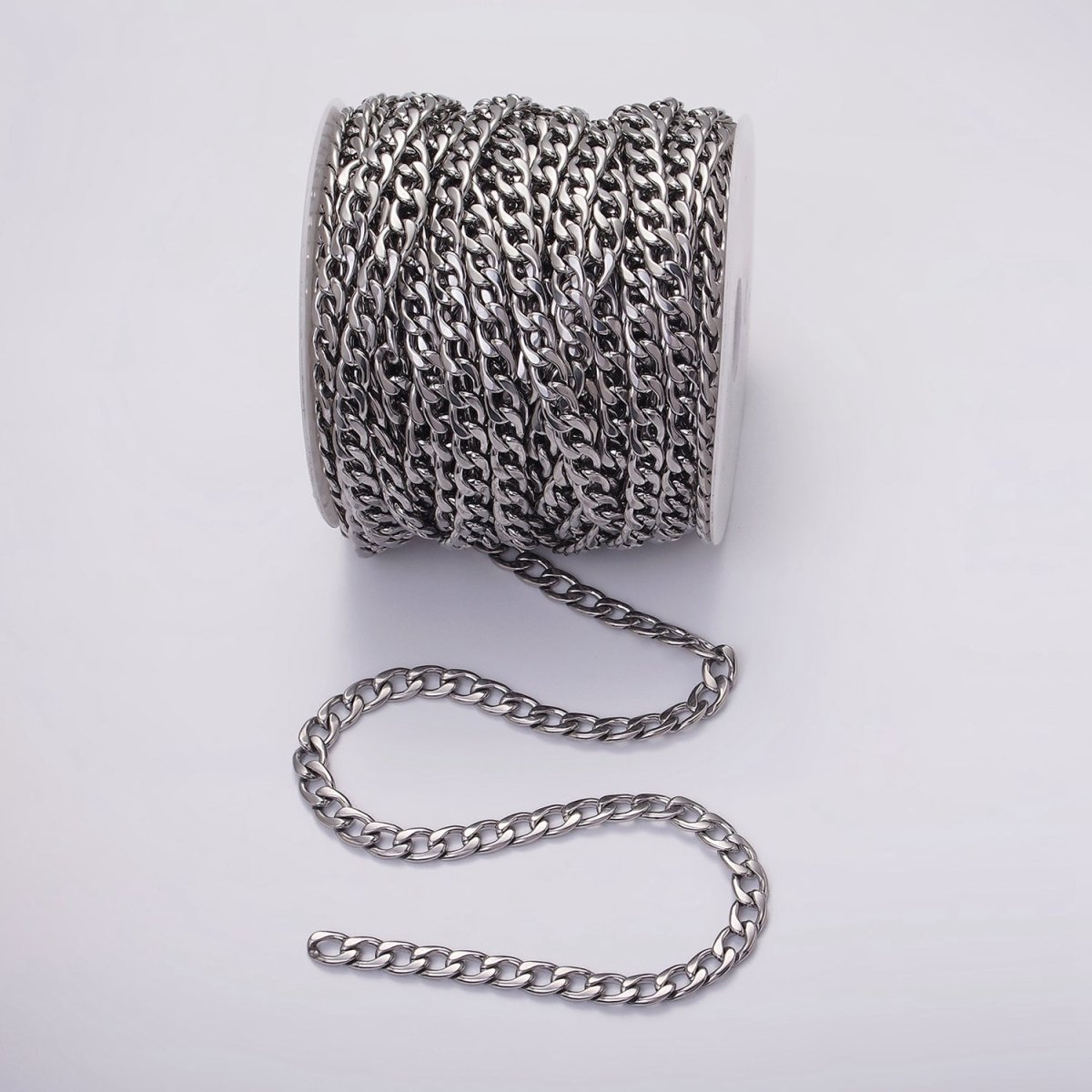 White Gold Filled 7.5mm Cuban Concave Flat Curb Unfinished Chain For Jewelry Making | ROLL-1489 - DLUXCA