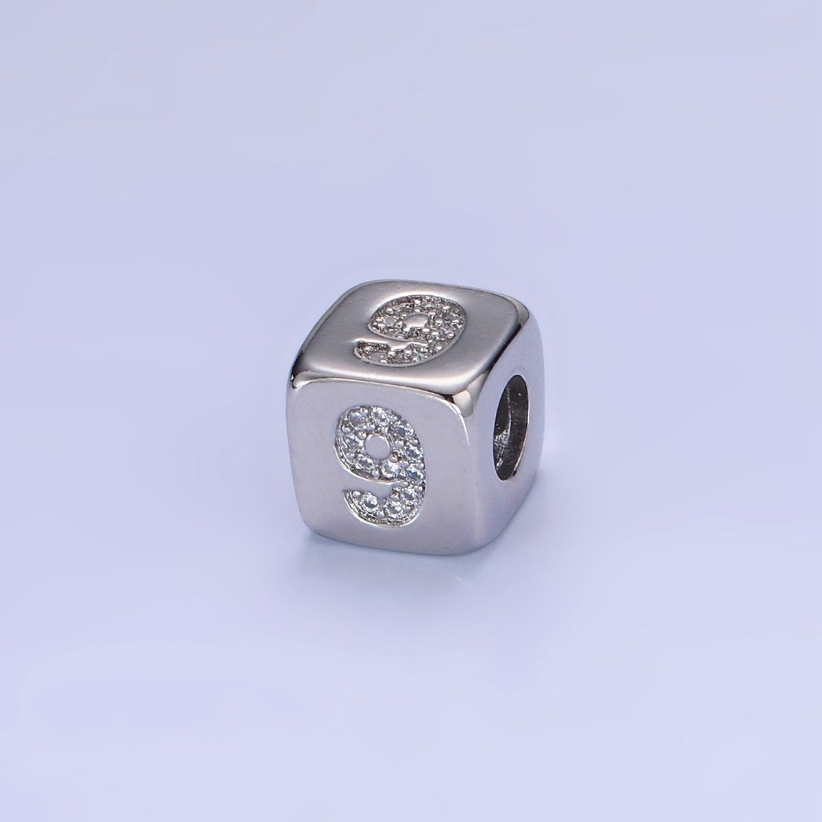 White Gold Filled 9mm Micro Paved CZ Numerical Number Cube Bead | B915 - B919
