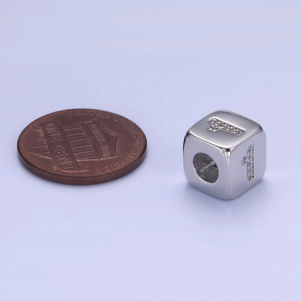 White Gold Filled 9mm Micro Paved CZ Numerical Number Cube Bead | B915 - B919