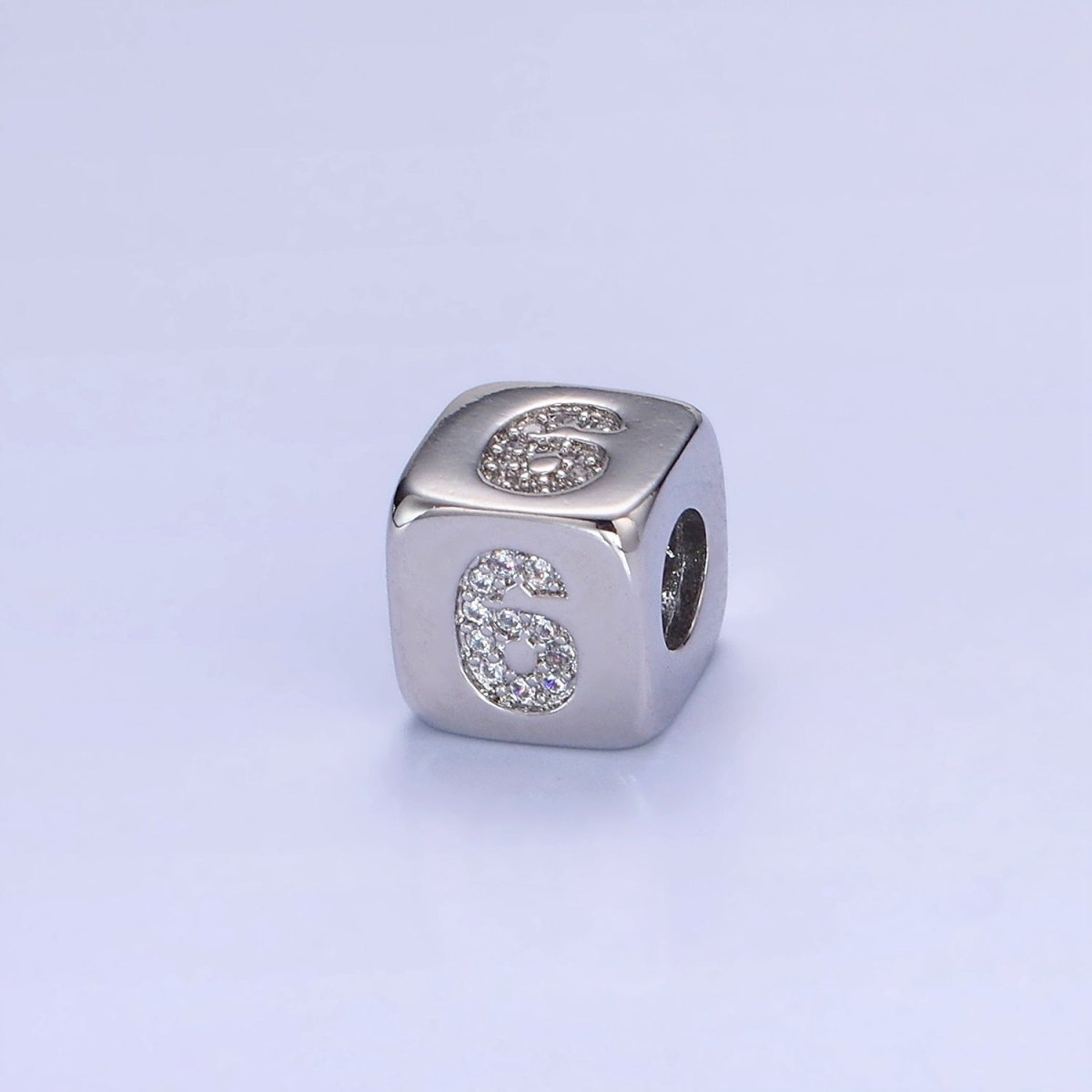 White Gold Filled 9mm Micro Paved CZ Numerical Number Cube Bead | B915 - B919