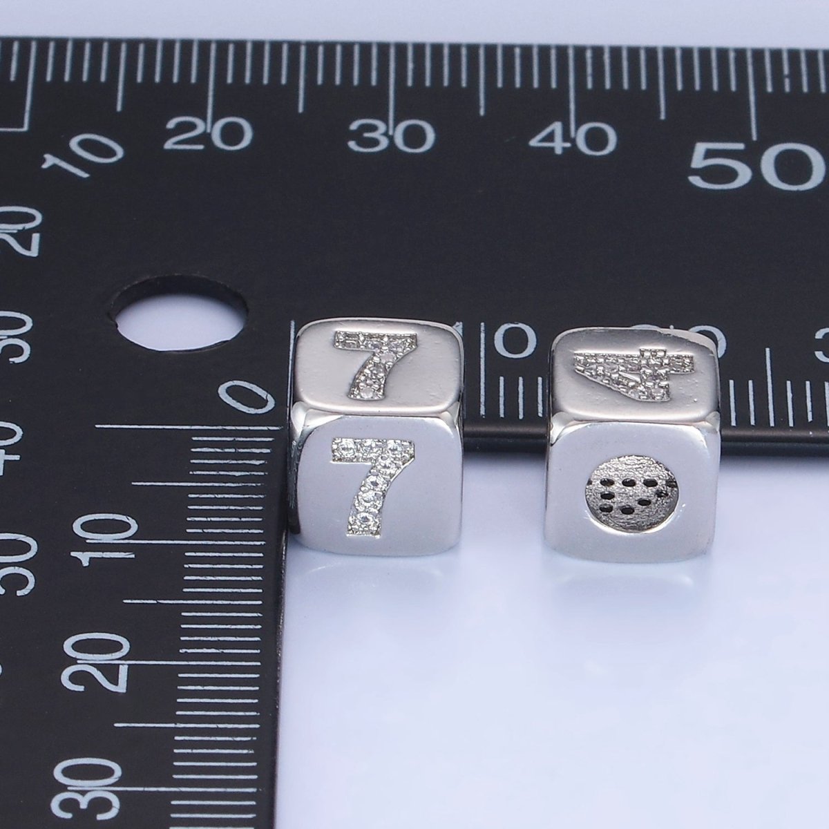 White Gold Filled 9mm Micro Paved CZ Numerical Number Cube Bead | B915 - B919