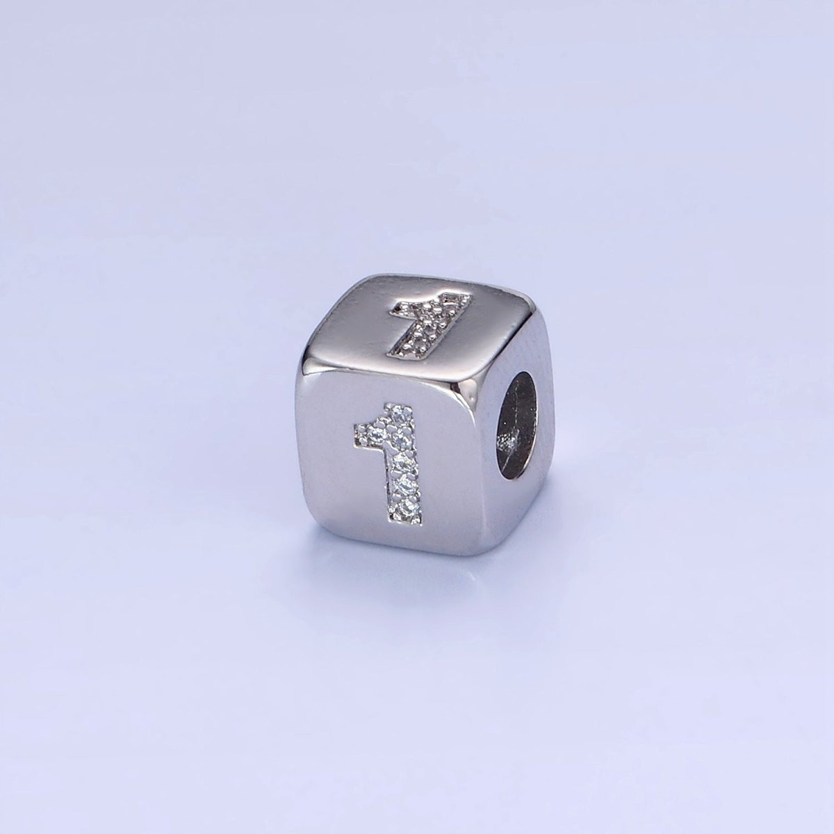 White Gold Filled 9mm Micro Paved CZ Numerical Number Cube Bead | B915 - B919