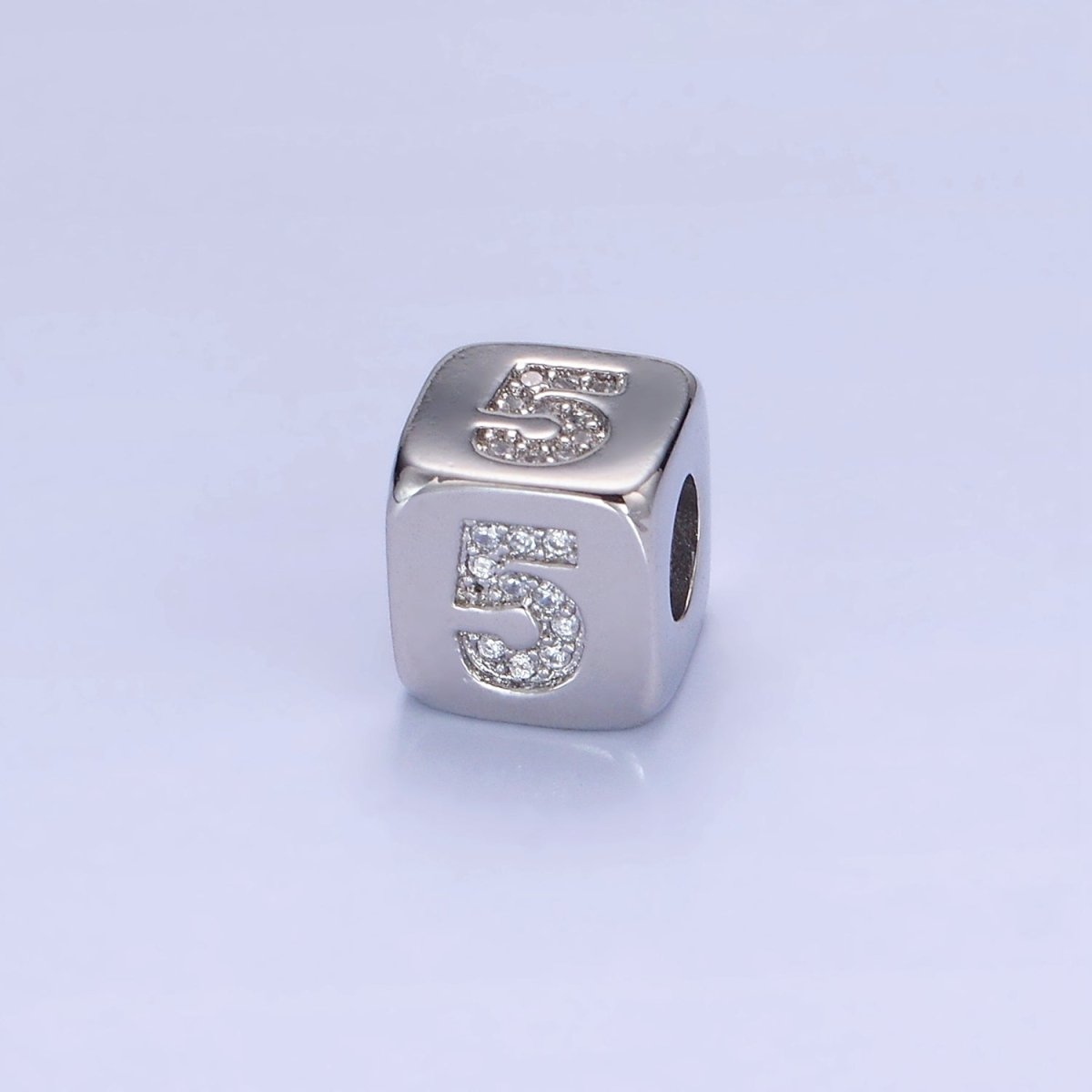 White Gold Filled 9mm Micro Paved CZ Numerical Number Cube Bead | B915 - B919