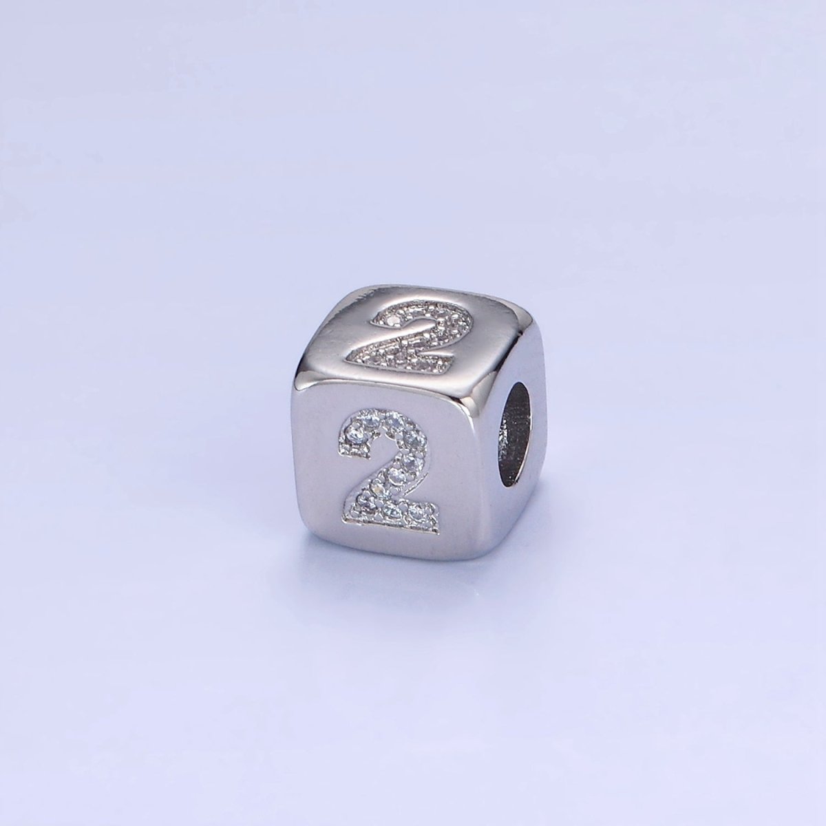White Gold Filled 9mm Micro Paved CZ Numerical Number Cube Bead | B915 - B919