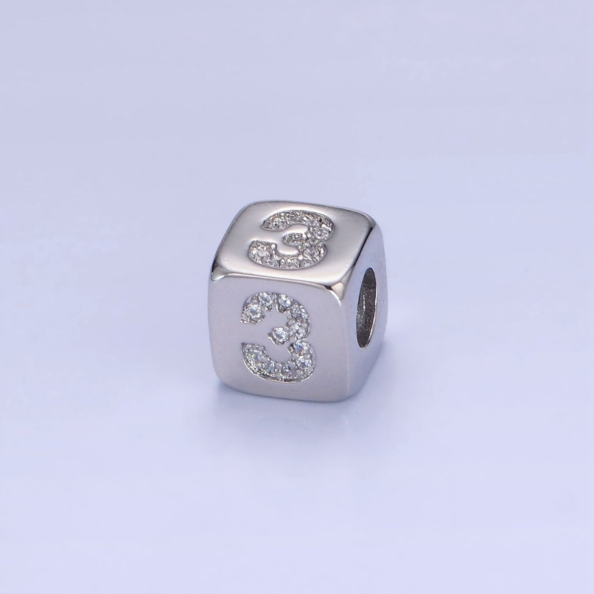 White Gold Filled 9mm Micro Paved CZ Numerical Number Cube Bead | B915 - B919