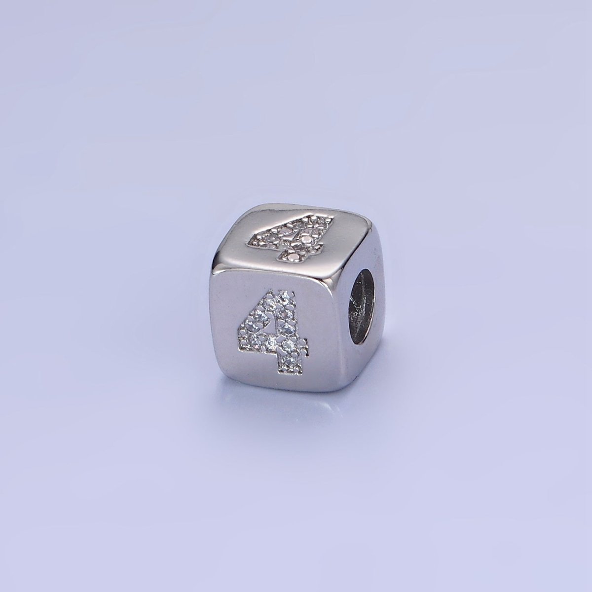 White Gold Filled 9mm Micro Paved CZ Numerical Number Cube Bead | B915 - B919