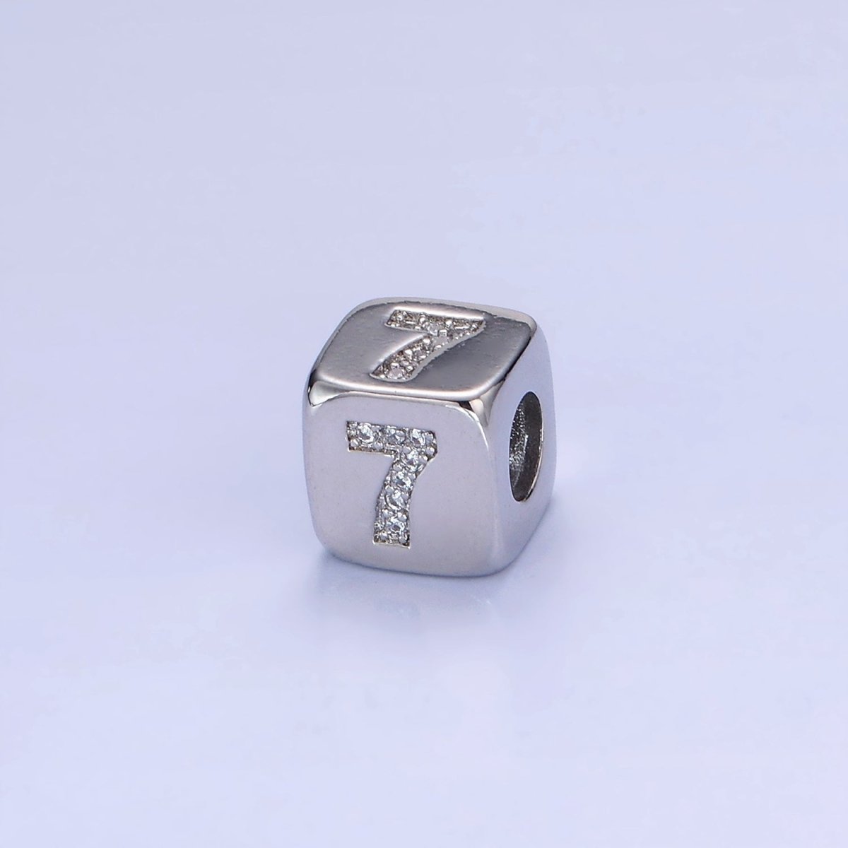 White Gold Filled 9mm Micro Paved CZ Numerical Number Cube Bead | B915 - B919