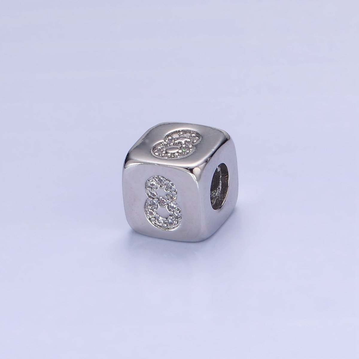 White Gold Filled 9mm Micro Paved CZ Numerical Number Cube Bead | B915 - B919