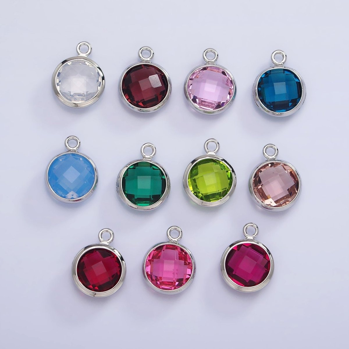 White Gold Filled 9mm Multifaceted Birthstone CZ Round Add-On Charm | N1197 - N1207