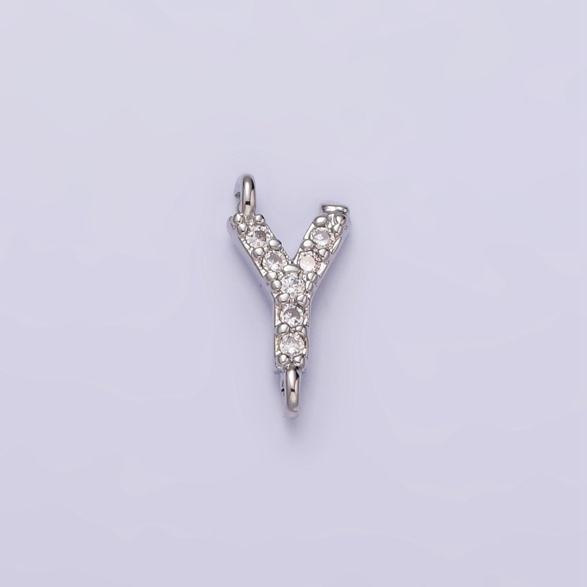White Gold Filled A-Z Initial Letter Micro Paved CZ Sideway Loop Personalized Connector | A-664-A-676