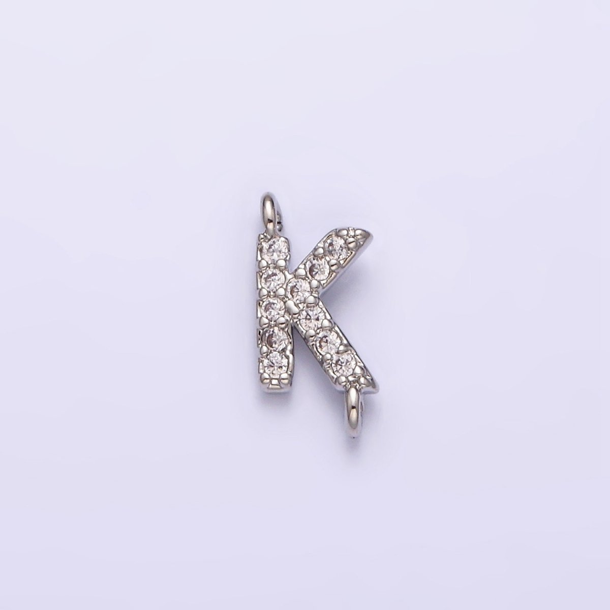 White Gold Filled A-Z Initial Letter Micro Paved CZ Sideway Loop Personalized Connector | A-664-A-676