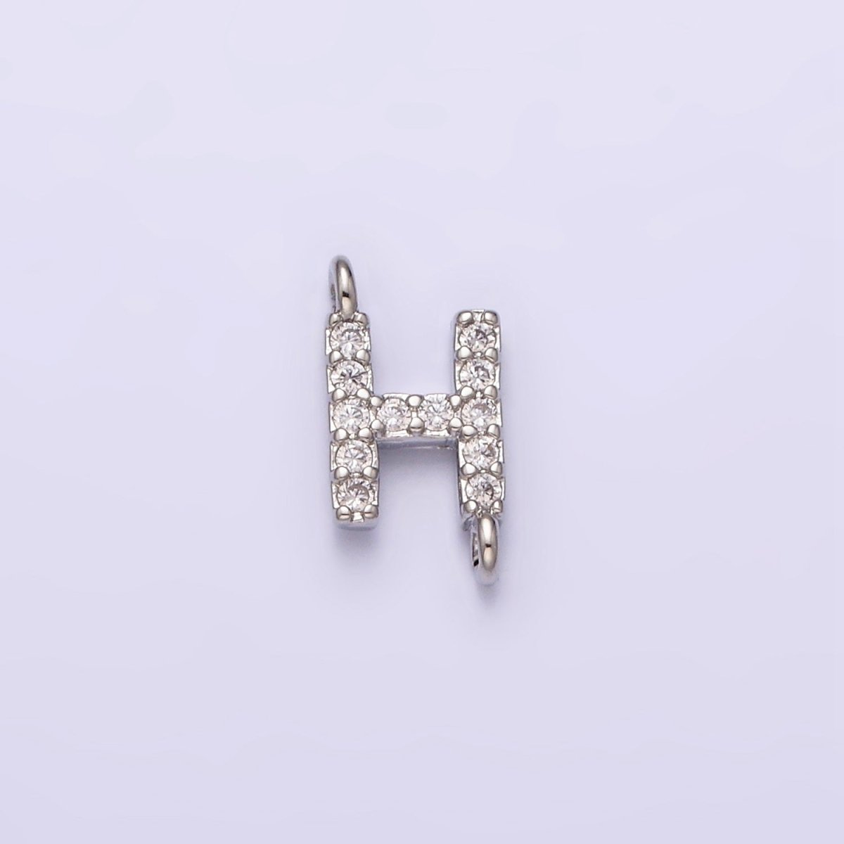 White Gold Filled A-Z Initial Letter Micro Paved CZ Sideway Loop Personalized Connector | A-664-A-676