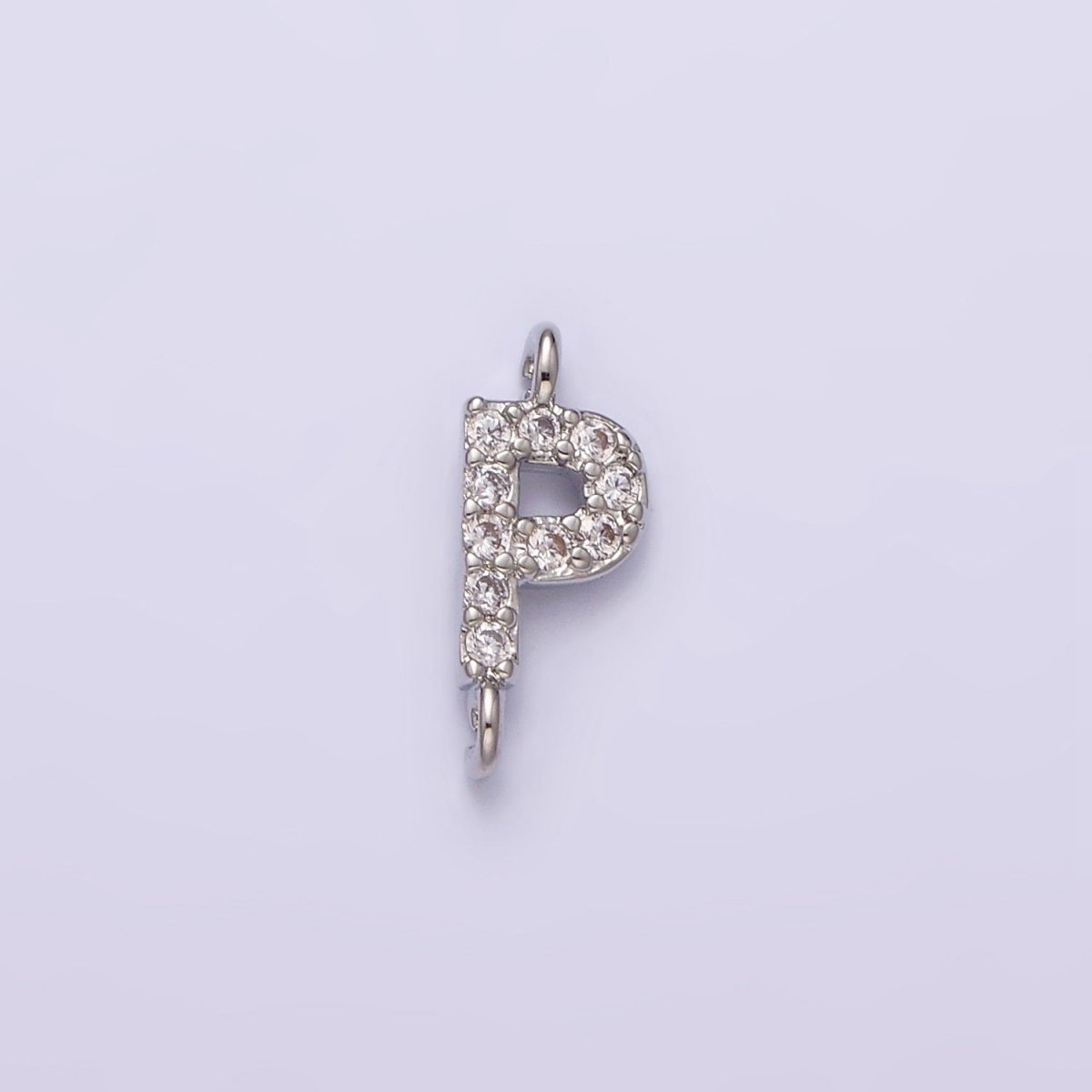 White Gold Filled A-Z Initial Letter Micro Paved CZ Sideway Loop Personalized Connector | A-664-A-676