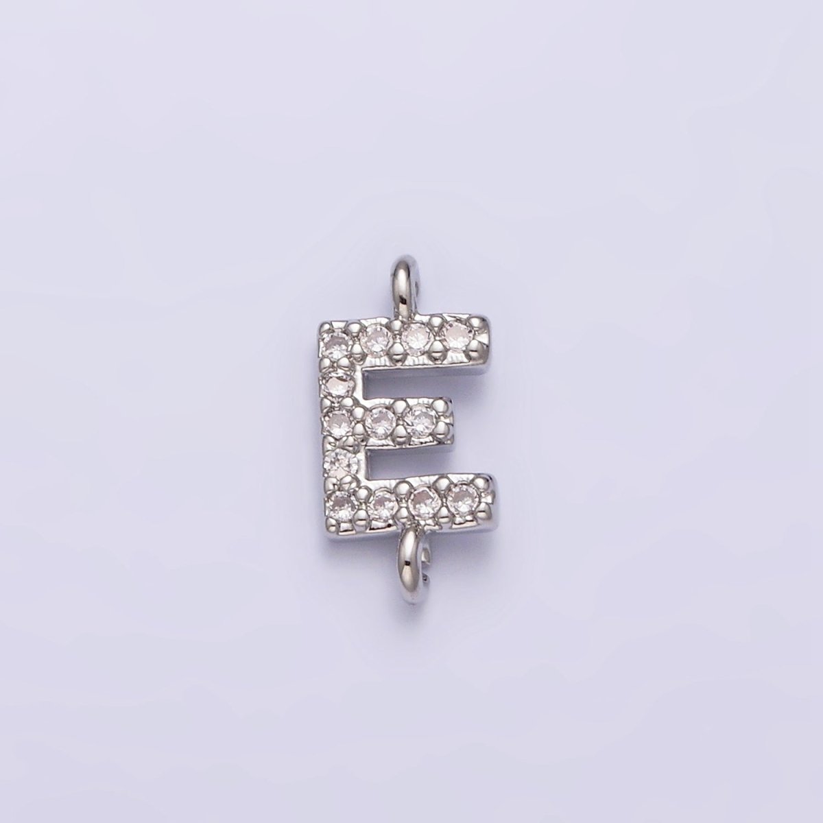 White Gold Filled A-Z Initial Letter Micro Paved CZ Sideway Loop Personalized Connector | A-664-A-676