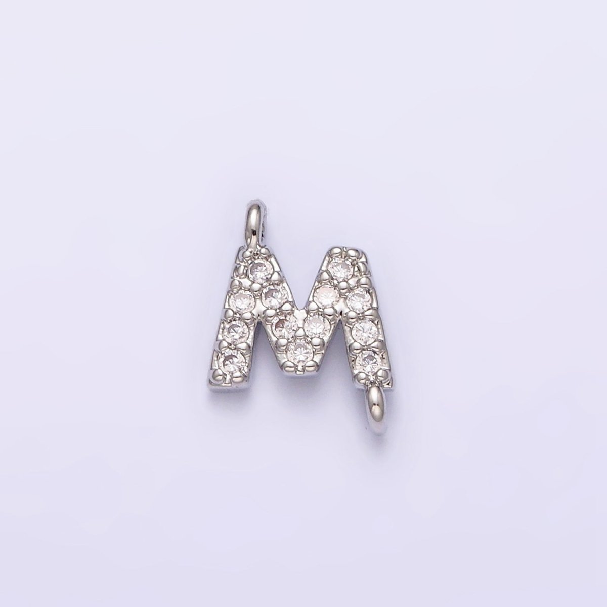 White Gold Filled A-Z Initial Letter Micro Paved CZ Sideway Loop Personalized Connector | A-664-A-676