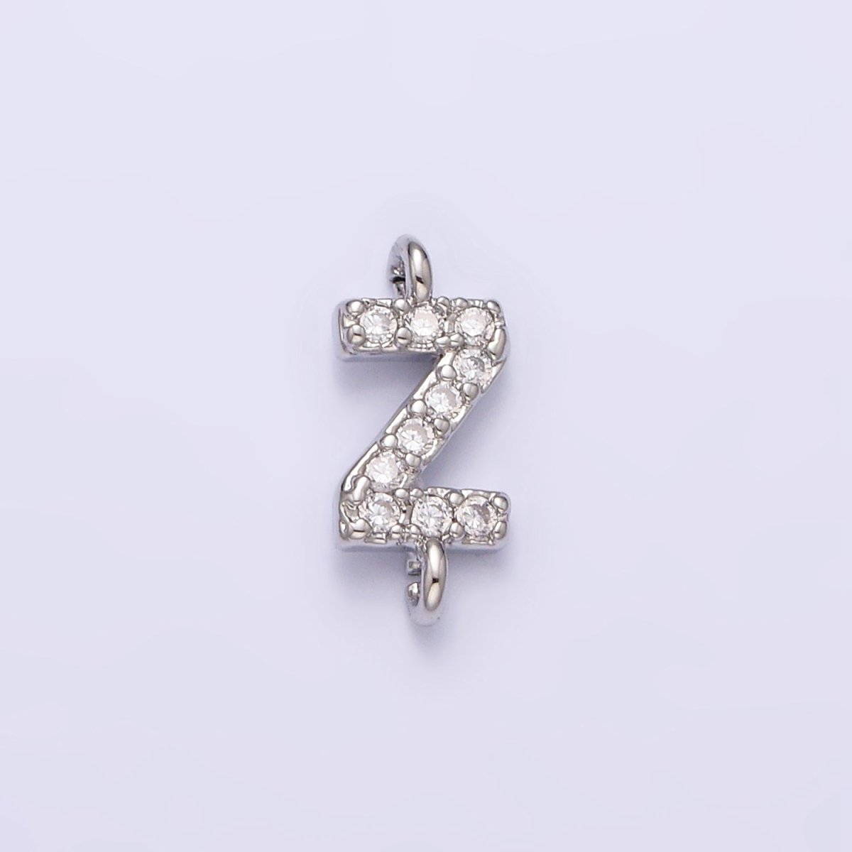White Gold Filled A-Z Initial Letter Micro Paved CZ Sideway Loop Personalized Connector | A-664-A-676