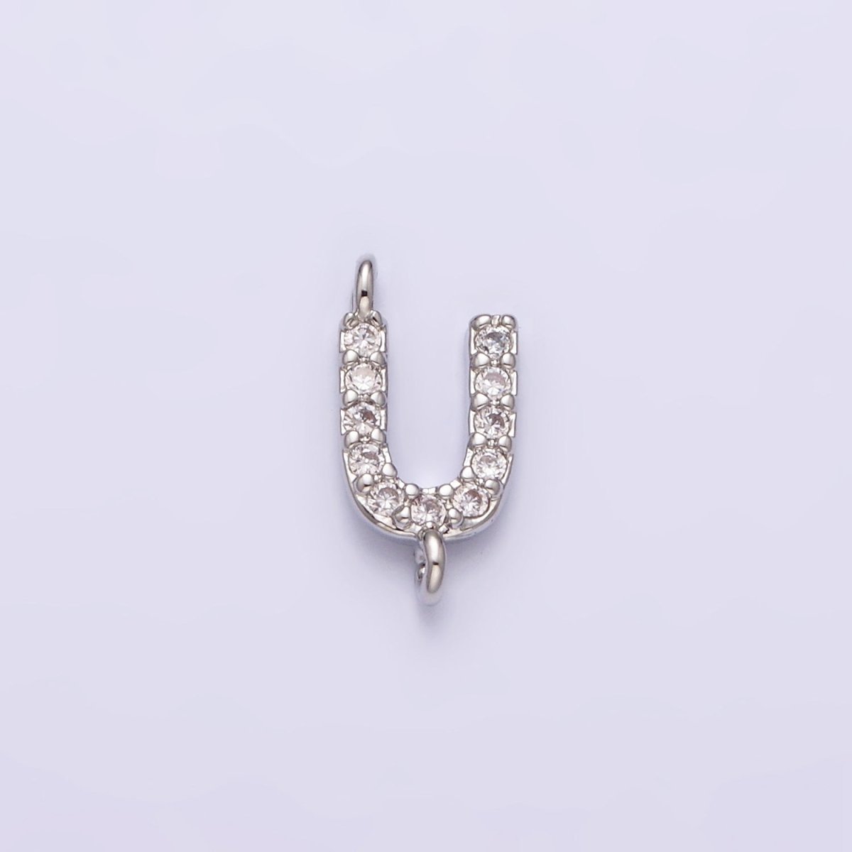 White Gold Filled A-Z Initial Letter Micro Paved CZ Sideway Loop Personalized Connector | A-664-A-676