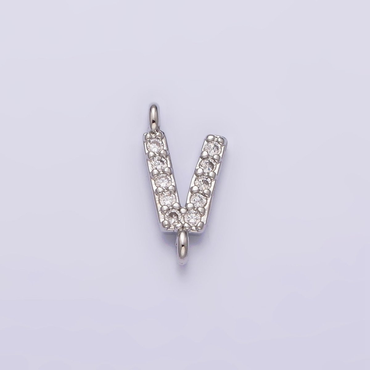 White Gold Filled A-Z Initial Letter Micro Paved CZ Sideway Loop Personalized Connector | A-664-A-676