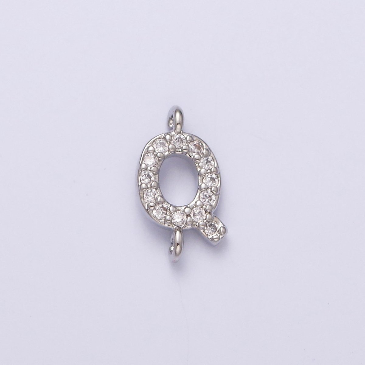 White Gold Filled A-Z Initial Letter Micro Paved CZ Sideway Loop Personalized Connector | A-664-A-676