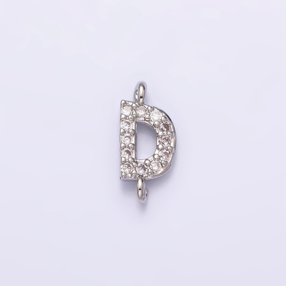 White Gold Filled A-Z Initial Letter Micro Paved CZ Sideway Loop Personalized Connector | A-664-A-676