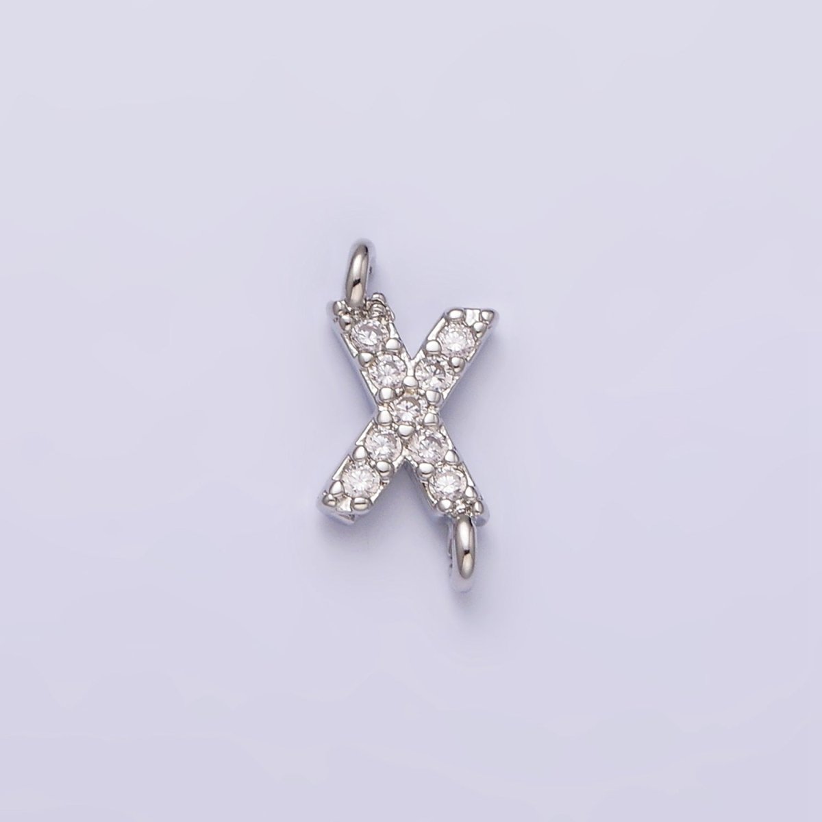 White Gold Filled A-Z Initial Letter Micro Paved CZ Sideway Loop Personalized Connector | A-664-A-676