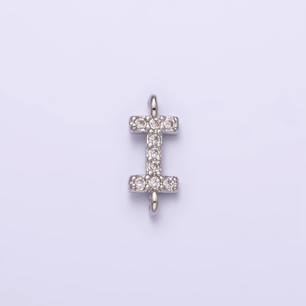 White Gold Filled A-Z Initial Letter Micro Paved CZ Sideway Loop Personalized Connector | A-664-A-676