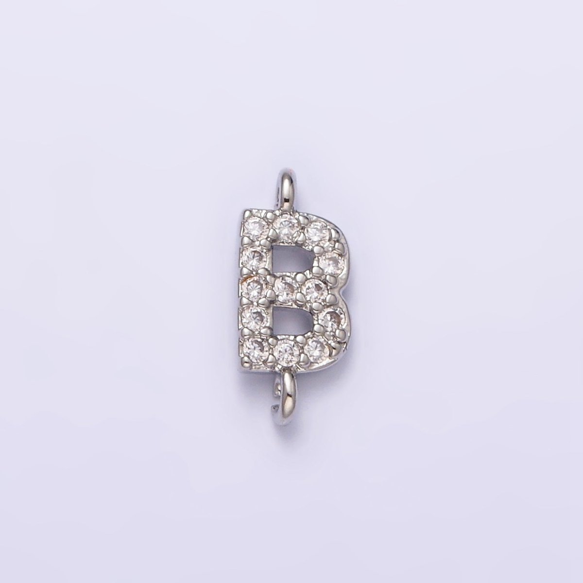 White Gold Filled A-Z Initial Letter Micro Paved CZ Sideway Loop Personalized Connector | A-664-A-676