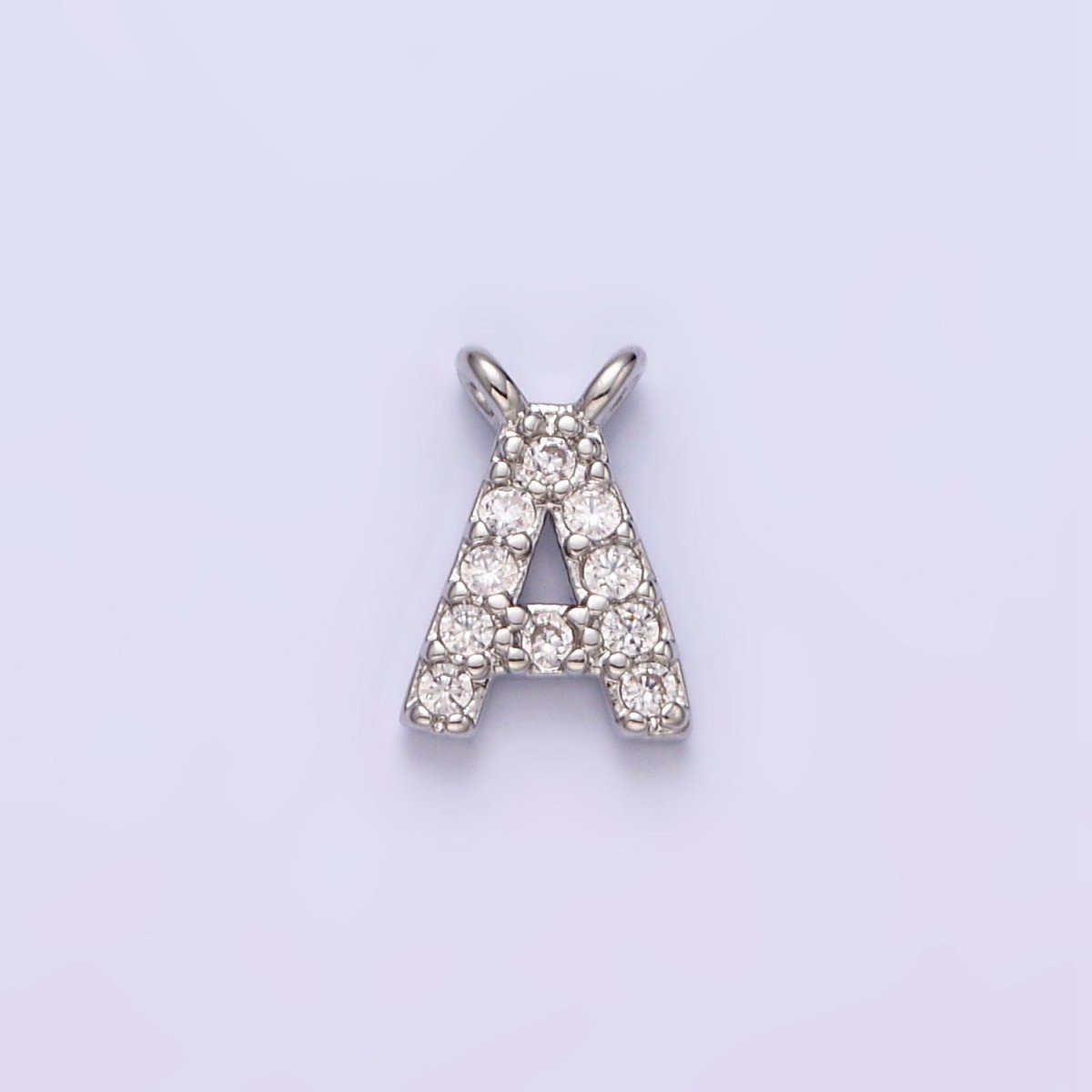 White Gold Filled A-Z Initial Letter Micro Paved CZ Top Loop Personalized Connector | A-A1926-A-A1938