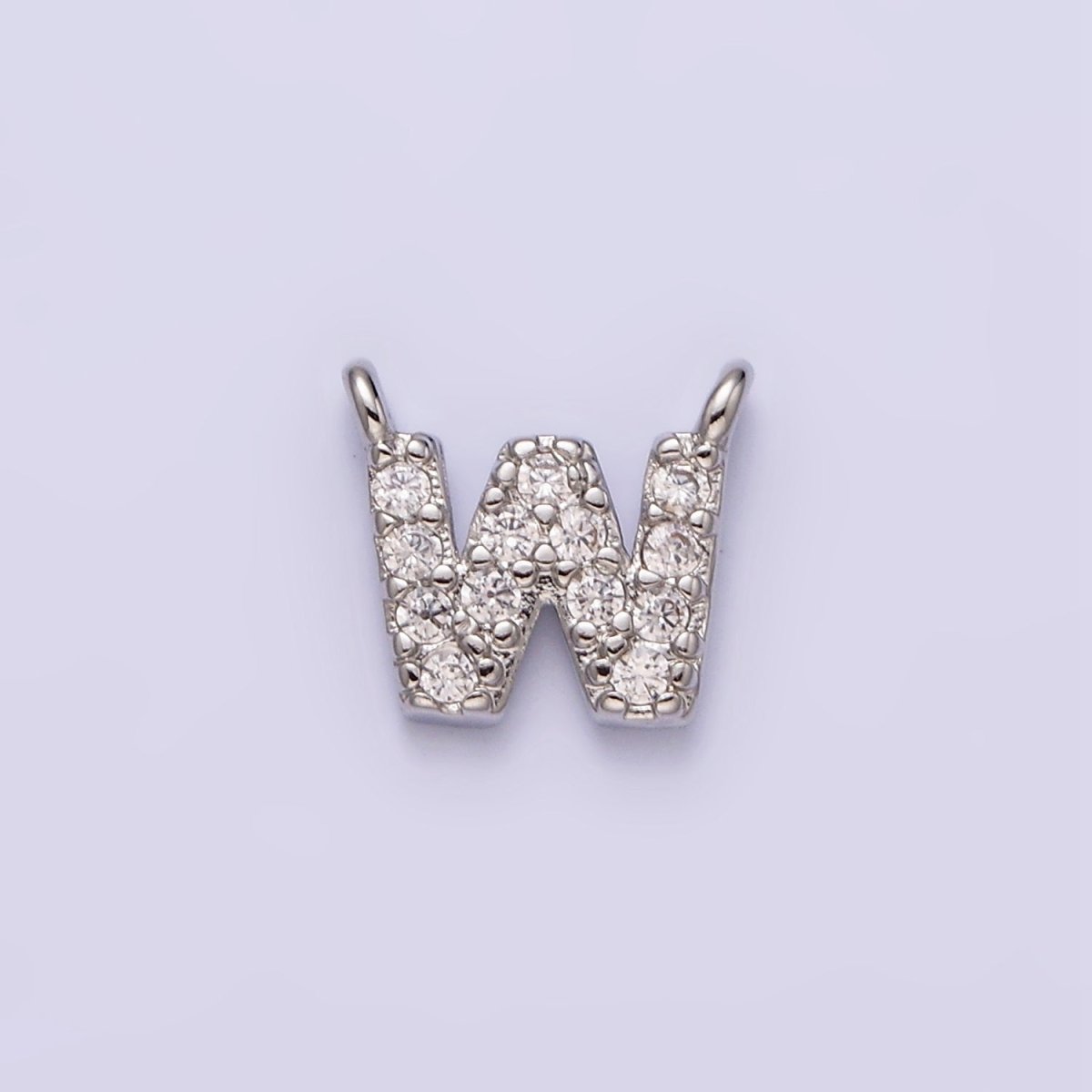 White Gold Filled A-Z Initial Letter Micro Paved CZ Top Loop Personalized Connector | A-A1926-A-A1938
