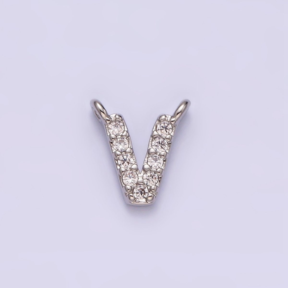 White Gold Filled A-Z Initial Letter Micro Paved CZ Top Loop Personalized Connector | A-A1926-A-A1938