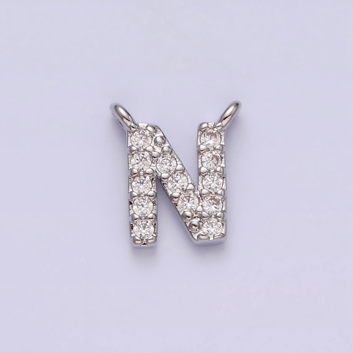 White Gold Filled A-Z Initial Letter Micro Paved CZ Top Loop Personalized Connector | A-A1926-A-A1938