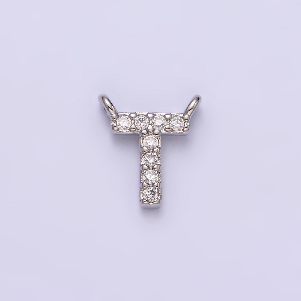 White Gold Filled A-Z Initial Letter Micro Paved CZ Top Loop Personalized Connector | A-A1926-A-A1938