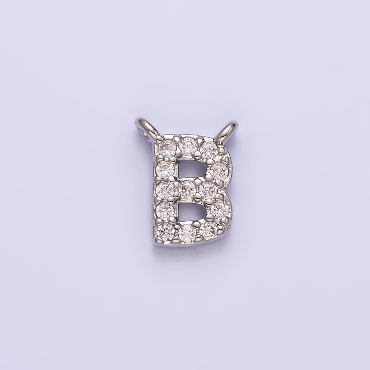 White Gold Filled A-Z Initial Letter Micro Paved CZ Top Loop Personalized Connector | A-A1926-A-A1938