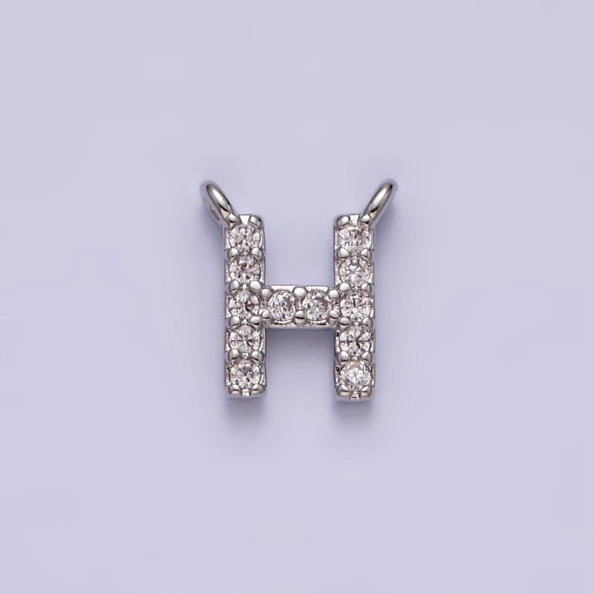 White Gold Filled A-Z Initial Letter Micro Paved CZ Top Loop Personalized Connector | A-A1926-A-A1938