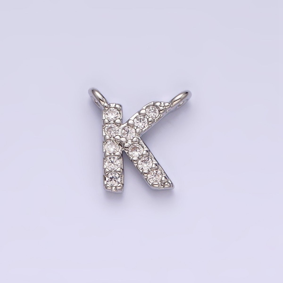 White Gold Filled A-Z Initial Letter Micro Paved CZ Top Loop Personalized Connector | A-A1926-A-A1938