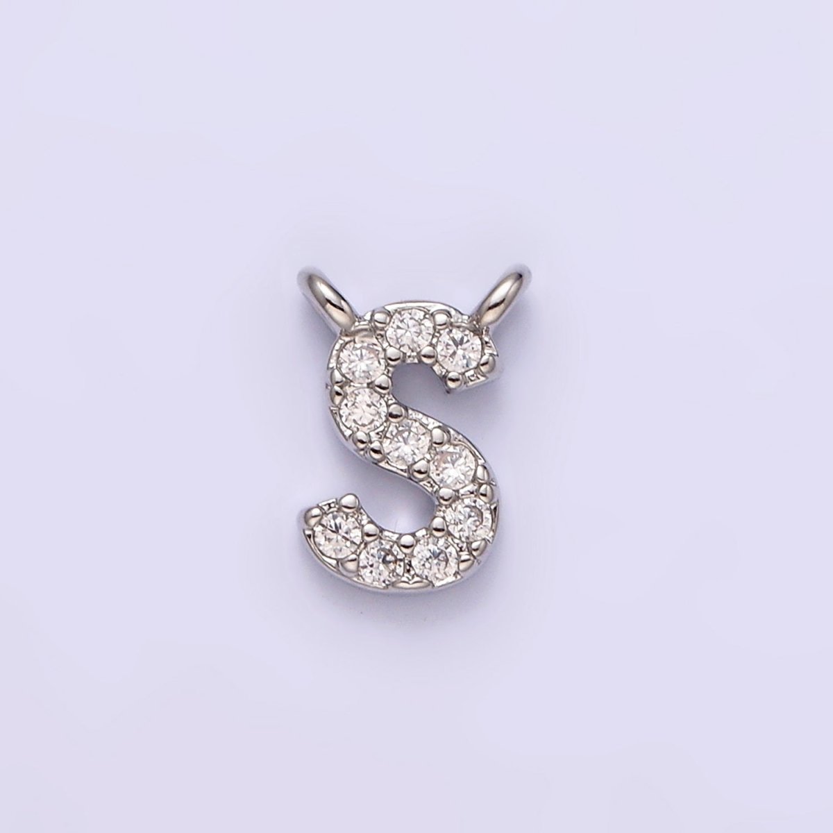 White Gold Filled A-Z Initial Letter Micro Paved CZ Top Loop Personalized Connector | A-A1926-A-A1938