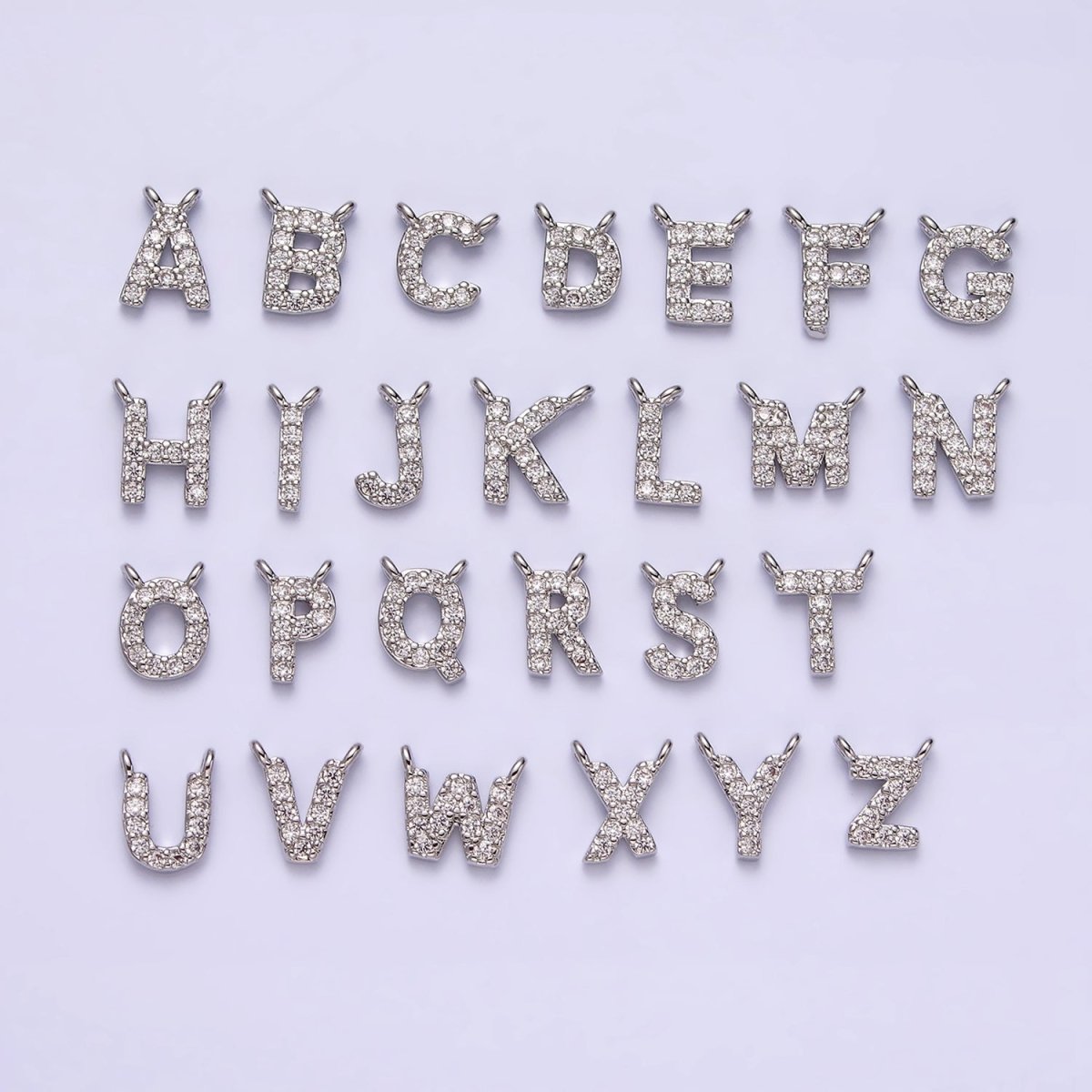 White Gold Filled A-Z Initial Letter Micro Paved CZ Top Loop Personalized Connector | A-A1926-A-A1938